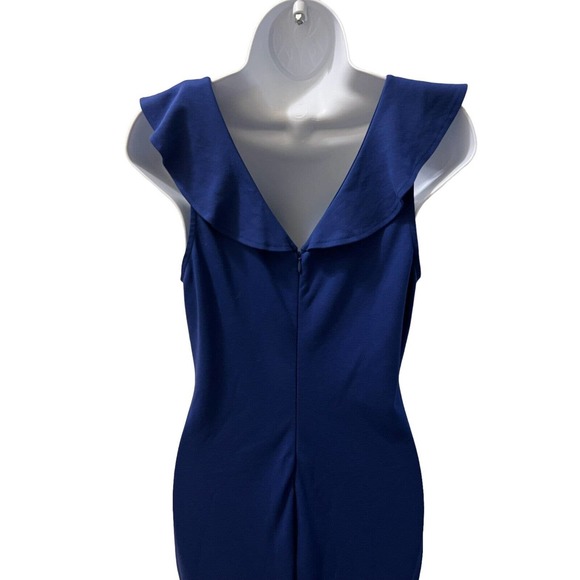 Super Foxx Cobalt Blue Deep-V Ruffled Collar Stretchy Sleeveless Dress - Medium - Picture 5 of 7